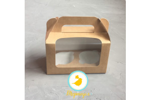Коробка на 2 кекса 175х105х80 с ручкой крафт