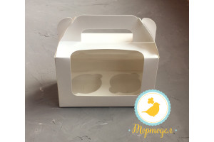Коробка на 2 кекса 175х105х80 с ручкой белая