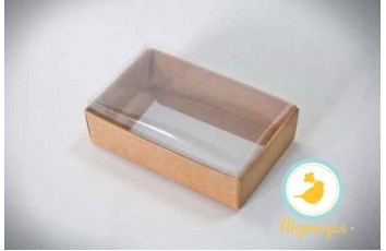 Коробка для конфет 95х60х30 с прозрачной крышкой Крафт_фото Коробка для конфет 95х60х30 с прозрачной крышкой Крафт