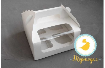 Коробка на 4 кекса 170х170х85 с ручкой белая