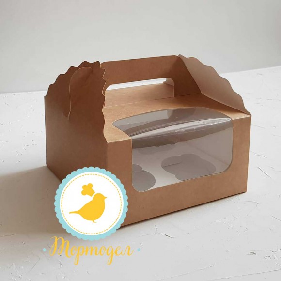 Коробка на 4 кекса 170х170х85 с ручкой крафт.Купить в Харькове,Киеве по лучшей цене в интернет- магазине Тортодел_фото Коробка на 4 кекса 170х170х85 с ручкой крафт.Купить в Харькове,Киеве по лучшей цене в интернет- магазине Тортодел