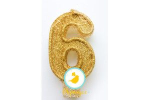 Свеча цифра "6" с блестками золото_фото Свеча цифра "6" с блестками золото