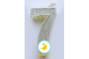 Свеча цифра "7" с блестками серебро_фото Свеча цифра "7" с блестками серебро