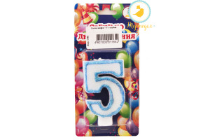 Свеча цифра "5" голубая_фото Свеча цифра "5" голубая