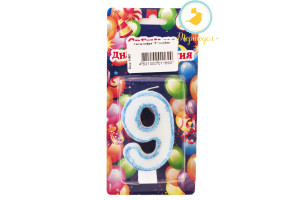Свеча цифра "9" голубая